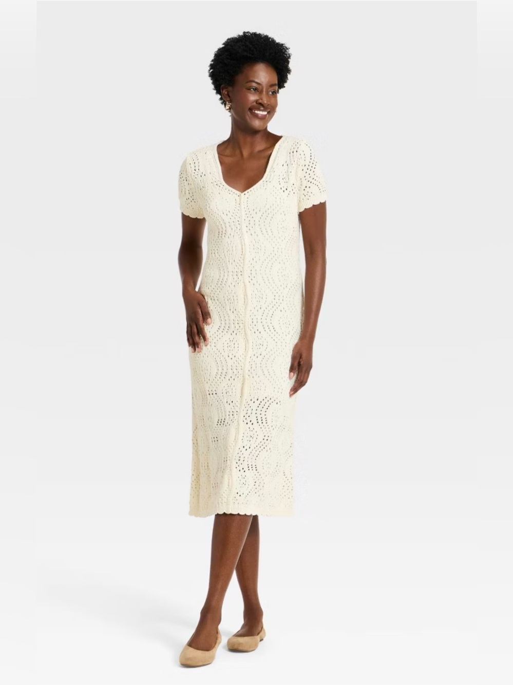 Women's Western Short Sleeve Scalloped Crafted Midi ALine Dress Universal Thread